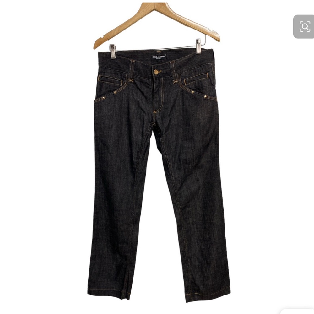 D&G Dolce & Gabanna Straight Black Denim Jeans Tag Missing 41”x35” Italy Rare